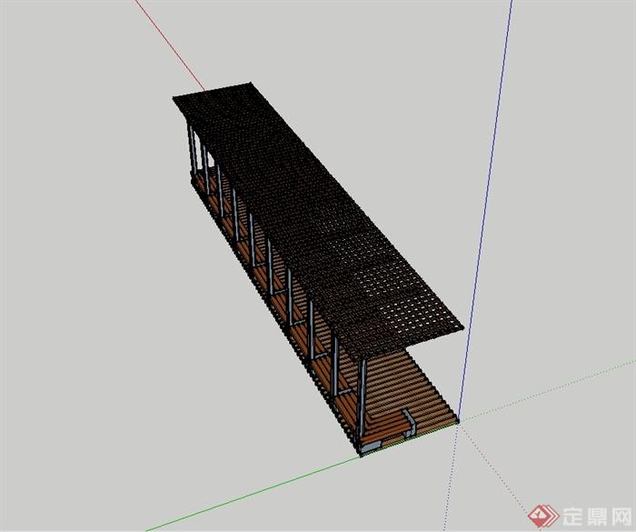 某现代风格木质廊架设计cad方案及su模型(3)