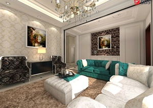 欧式风格复式住宅客厅室内设计SU(草图大师)模型