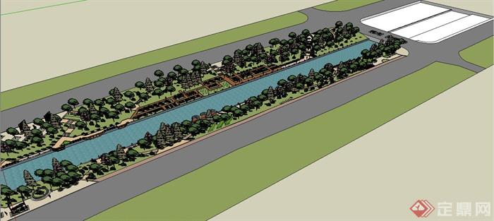 某精致现代中式风格滨河景观规划设计SU模型(4)