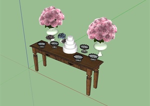 某现代风格详细桌子花盆摆件设计SU(草图大师)模型