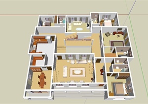 某现代风格大户型室内空间设计SU(草图大师)模型