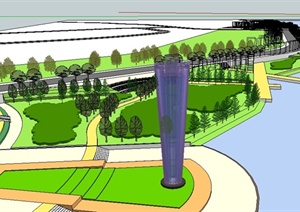 现代简约河岸带状公园规划设计SU(草图大师)模型