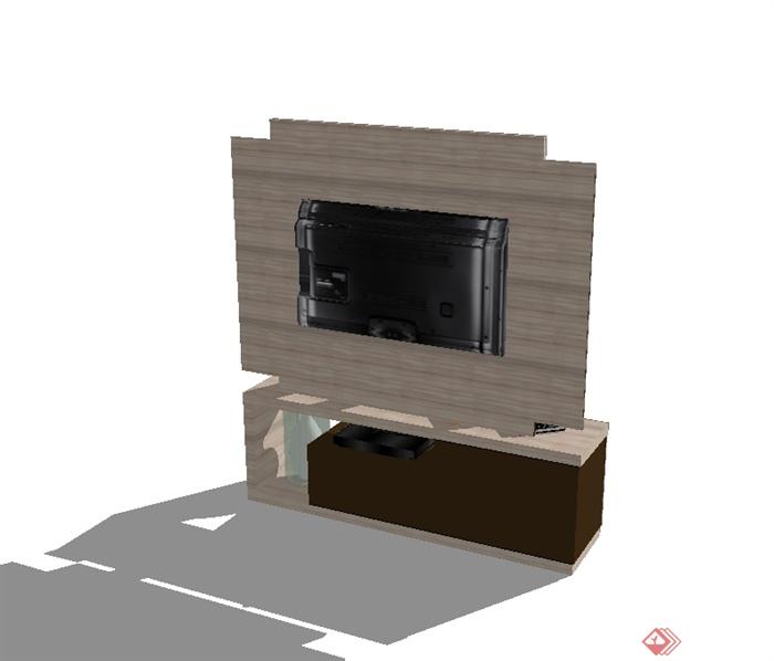 现代小型电视柜电视背景墙设计su模型(3)