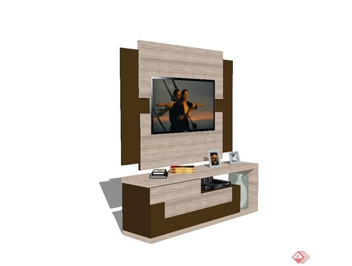 现代小型电视柜电视背景墙设计su模型(2)