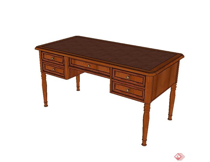 某现代风格实木大书桌办公桌设计su模型(2)