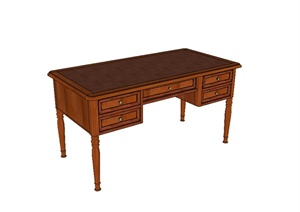 某现代风格实木大书桌办公桌设计SU(草图大师)模型