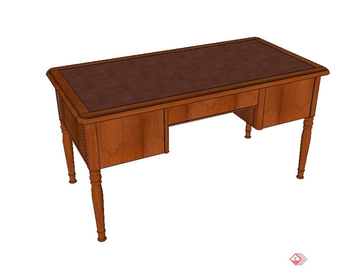 某现代风格实木大书桌办公桌设计su模型(3)