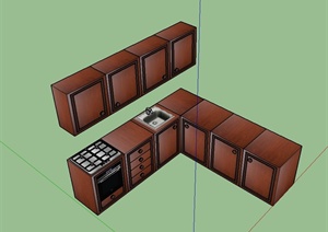 某现代风格深木质橱柜厨房设施设计SU(草图大师)模型