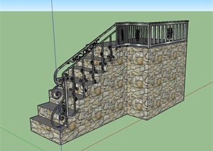 欧式梯形扶手楼梯设计SU(草图大师)模型