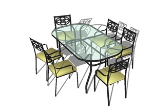 欧式玻璃小餐桌椅设计SU(草图大师)模型