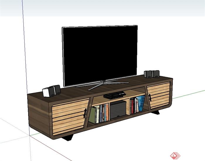 某现代风格详细木质电视柜电视机设计su模型(1)