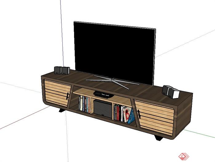 某现代风格详细木质电视柜电视机设计su模型(2)
