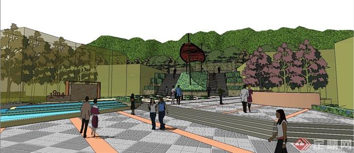某现代风格公园入口小广场景观规划设计SU模型(2)