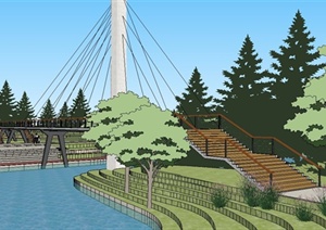 某精细现代风格滨河景观规划设计SU(草图大师)模型