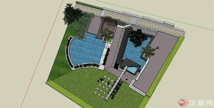 某精致现代风格庭院景观规划设计SU模型(7)