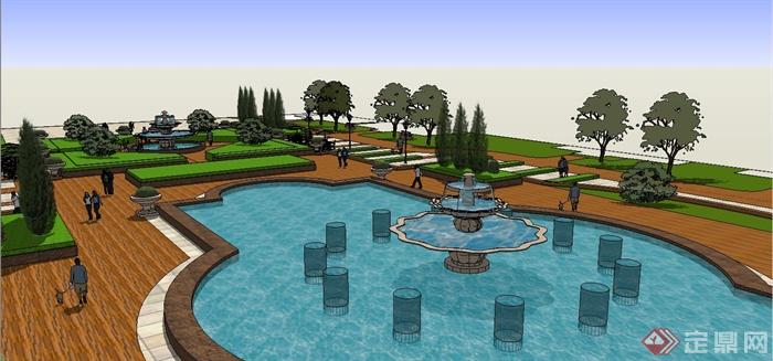 某欧式风格中心花园景观规划设计SU模型(5)