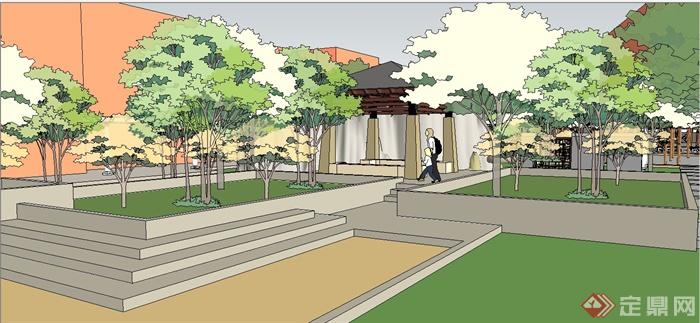 某现代中式风格养老院景观规划设计SU模型(4)
