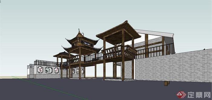 古典中式风格亭廊组合设计SU模型(2)