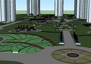 现代小区部分景观环境设计SU(草图大师)模型