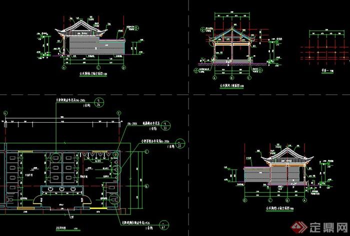 某现代中式风格公厕以及游客服务中心建筑设计CAD施工图(2)