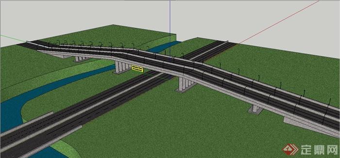 现代精致高速公路立交桥设计SU模型 (1)