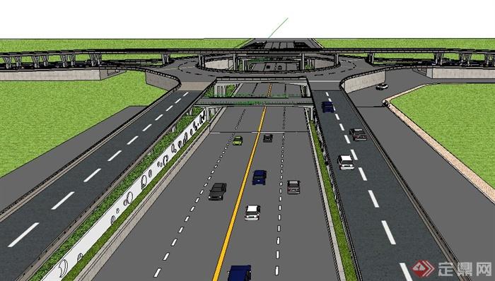 十字形高速公路立交橋su模型原創