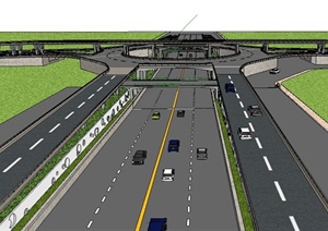 十字形高速公路立交橋su(草圖大師)模型