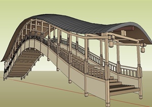 中式风格拱形廊桥SU(草图大师)模型