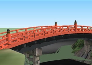 红色拱形园桥设计SU(草图大师)模型