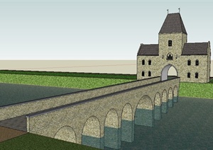 简欧城堡及桥梁设计SU(草图大师)模型