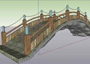 中式木栏杆石桥SU(草图大师)模型