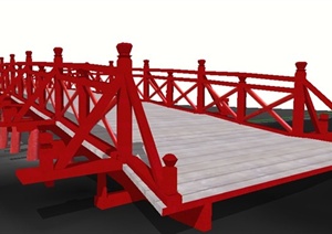 中式风格红色木桥SU(草图大师)模型