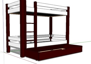 现代木板高低床SU(草图大师)模型