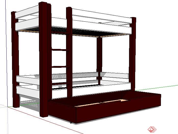 现代木板高低床su模型(2)