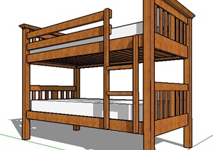 中式木质高低床单体设计SU(草图大师)模型