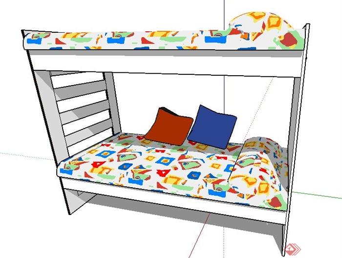 简约儿童高低床单体设计su模型(1)