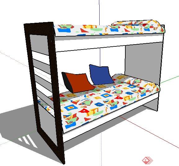 简约儿童高低床单体设计su模型(2)