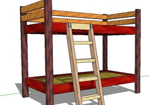 现代木头材质高低床SU(草图大师)模型
