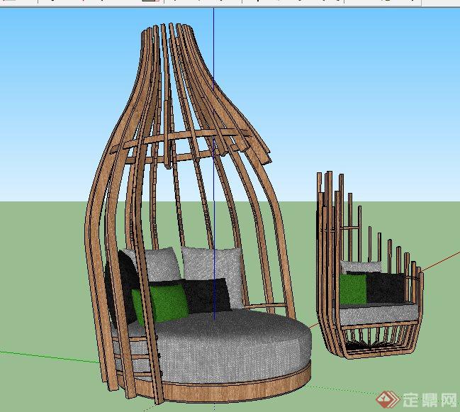 现代木质景观沙发su模型(1)