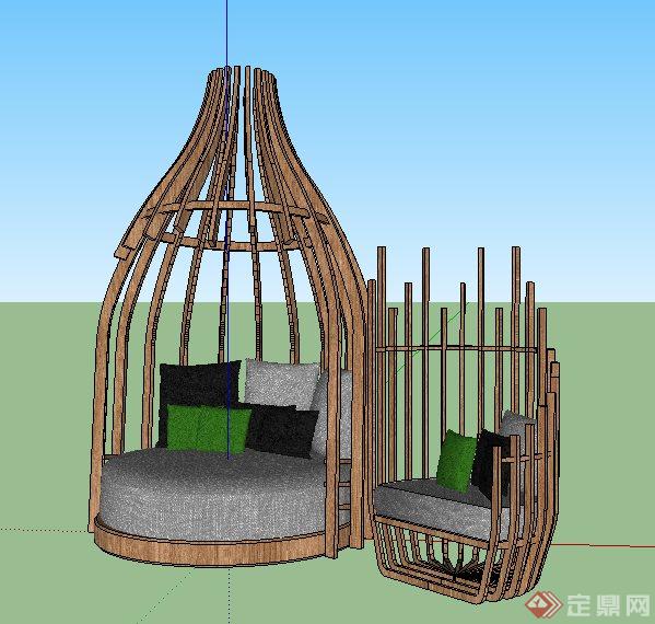 现代木质景观沙发su模型(2)