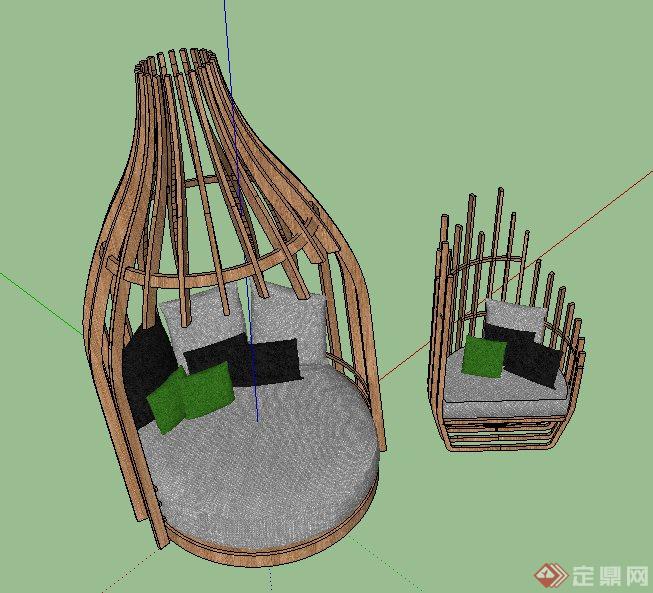 现代木质景观沙发su模型(3)