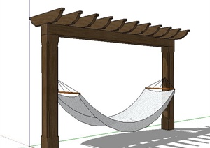 木质廊架及吊床SU(草图大师)模型
