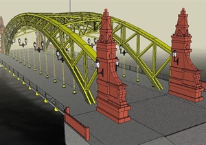 混搭风格钢结构桥梁SU(草图大师)模型