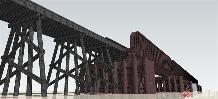 现代水坝大桥su模型(1)