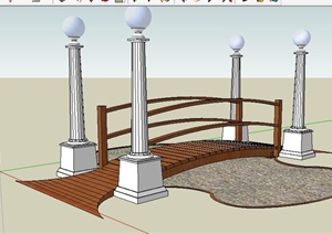 景观木桥及灯柱SU(草图大师)模型