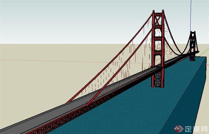 现代跨江大桥单体设计su模型(2)