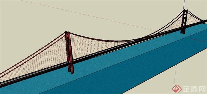 现代跨江大桥单体设计su模型(1)