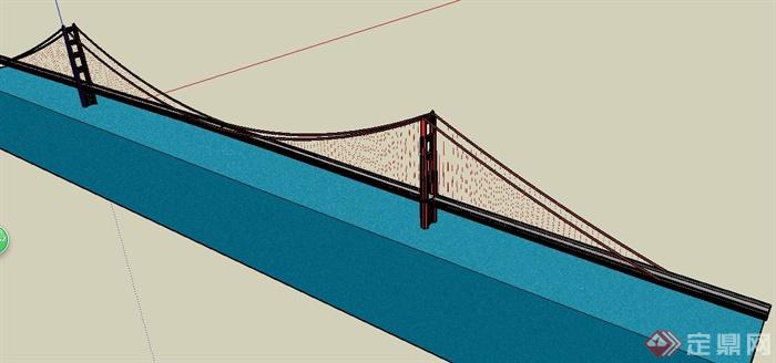 现代跨江大桥单体设计su模型(3)