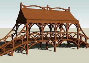 精美廊桥景桥设计SU(草图大师)模型