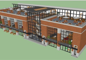 现代风格沿街厂房改造餐厅方案精致设计SU(草图大师)模型